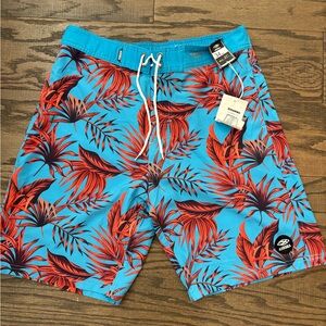 NWT Men’s Size 34 Tropical Blue Board Shorts/Swim Trunks by Axesea with Pockets